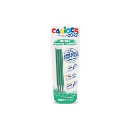 Refill Carioca verde tipo Frixion 0,7mm  3 pz. cancellabile ricaricabile-con inchiostro gel termosensibile- Carioca Oops