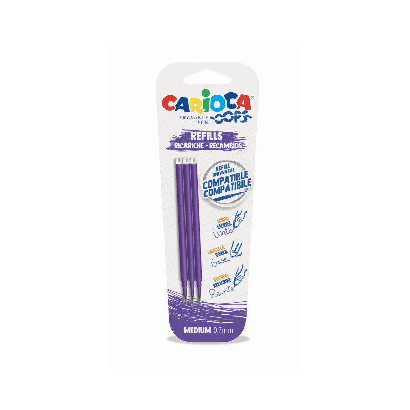 Refill Carioca viola tipo Frixion 0,7mm  3 pz. cancellabile ricaricabile-con inchiostro gel termosensibile- Carioca Oops