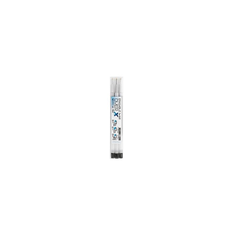 Refill tipo Frixion nero 3 pz. OVERX cancellabile ricaricabile-con inchiostro gel termosensibile