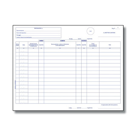 Registro carico-scarico stupefacenti sost. psicotrope per unità operative, 100 pagg. numerate