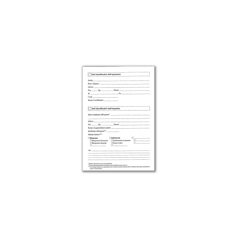 Registro dell'apparecchiatura impiato di refrigerazione e/o condizionamento