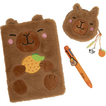 SET CON QUADERNO A5 + PORTAMONETE + PENNA CANCELLABILE - CAPIBARA