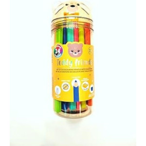 SET DI 24 MATITE/ pastelli COLORATE CON TEMPERINO - TEDDY FRIENDS DI LEGAMI - ORSETTO