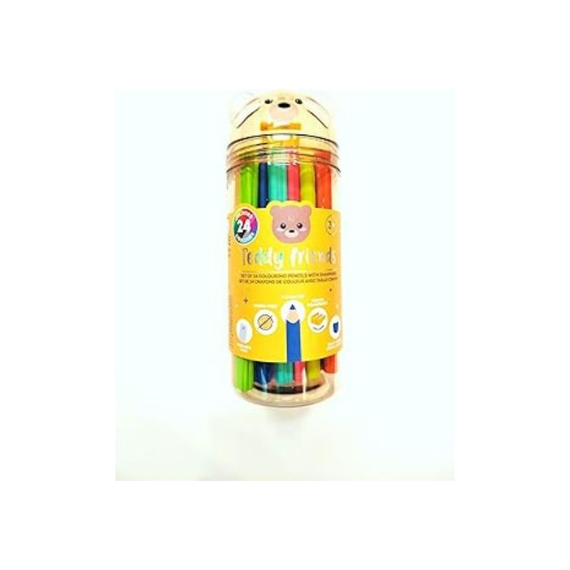SET DI 24 MATITE/ pastelli COLORATE CON TEMPERINO - TEDDY FRIENDS DI LEGAMI - ORSETTO