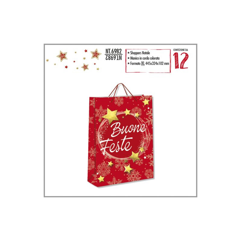 Shopper Buon Natale corona di stelle XL