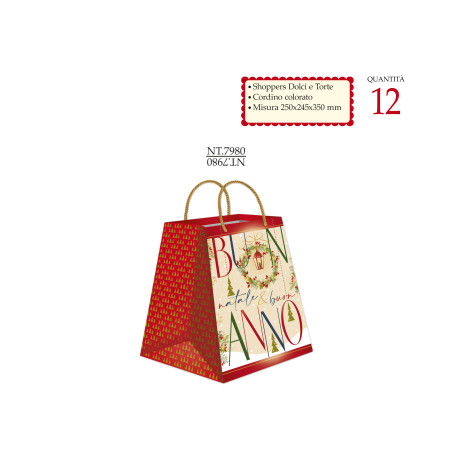 Shopper Buon Natale fondo largo per dolci torte e panettoni
