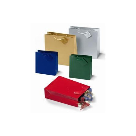 Shopper plastificato metallizzato rosso 17x8x23x9,8cm