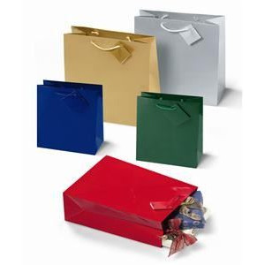 Shopper plastificato metallizzato rosso 26x32,5x12,7cm