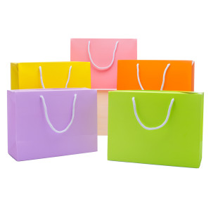 Shopper plastificato tinta unita colori pastello e manico in cordoncino in tinta 32x10x44