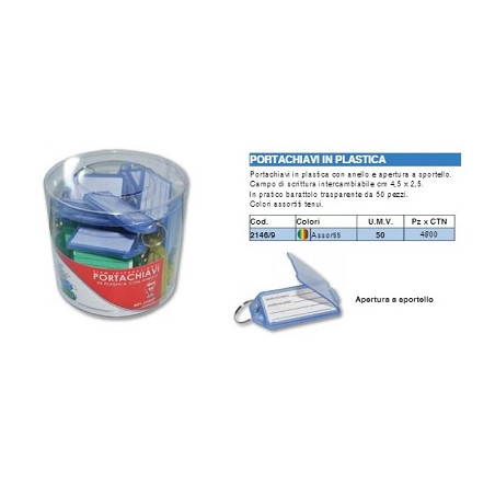 Targhette Portachiavi in plastica con anello in cf da 50pz