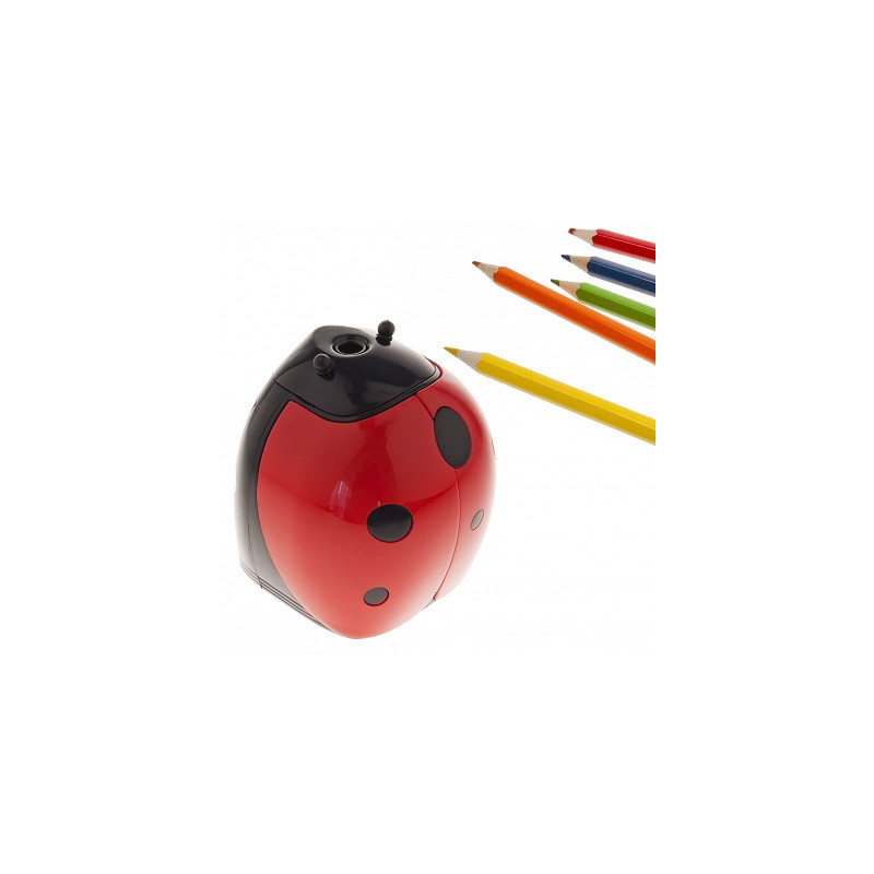 Temperamatite a batteria coccinella-Alimentazione: 4 batterie stiloAA - R6 non incluse.1 Temperino di ricambio incluso.