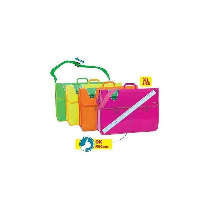 Valigetta cartella porta documenti fluo a soffietto 58x39x10 con tracolla e RIGA 60cm IN OMAGGIO
