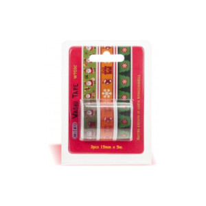 Washi tape NATALE 15mm x 5m - Nastro adesivo in carta riposizionabile.Non lascia residui di colla.Blister 3 soggetti assortiti.