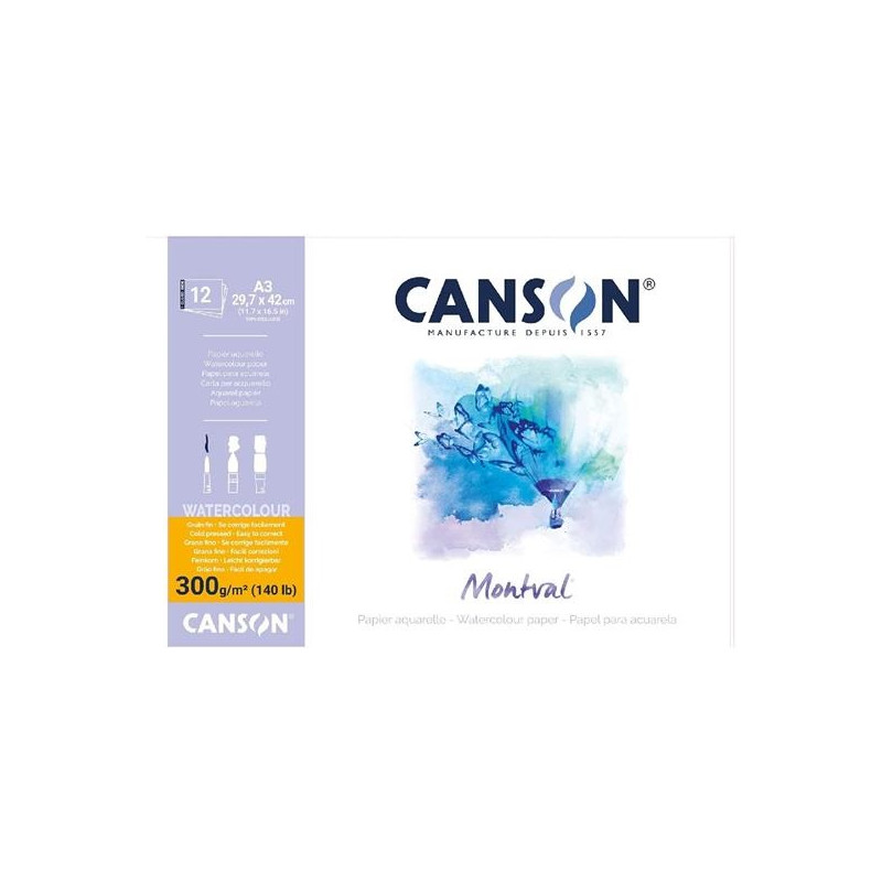 Blocco Canson Montval 300gr m2  A3 12fg