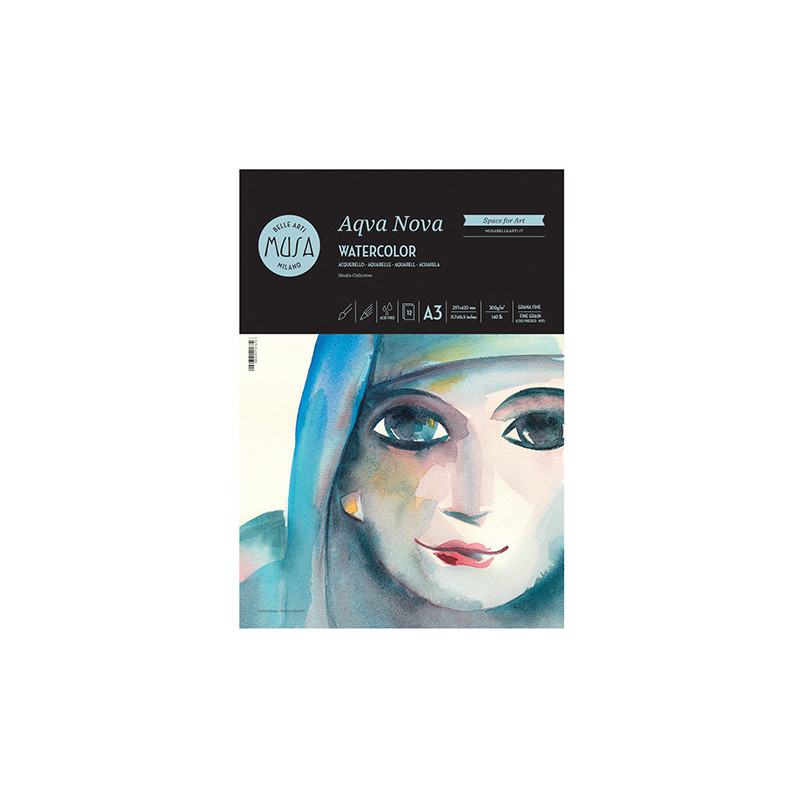 Blocco da disegno acquerello Aqua Nova A3 300gr 12fg - carta per arte e grafica