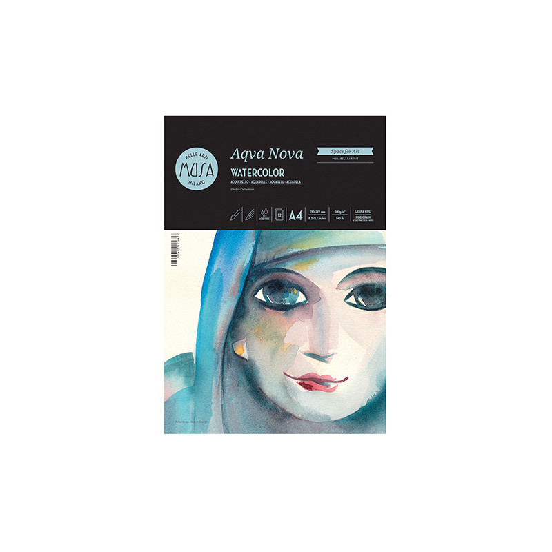 Blocco da disegno acquerello Aqua Nova A4 300gr 12fg - carta per arte e grafica