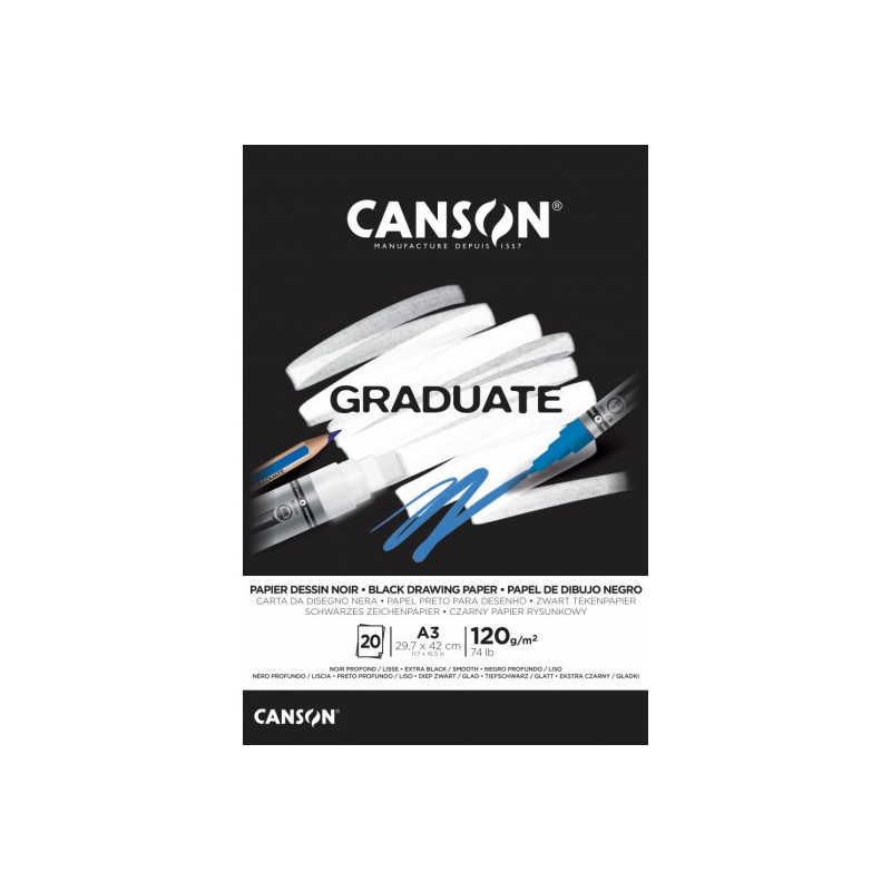 Blocco da disegno Canson A3 Graduate nero 20fg 120gr