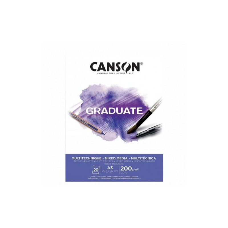 Blocco da disegno Canson A3 Graduate tecniche miste 20fg 200gr