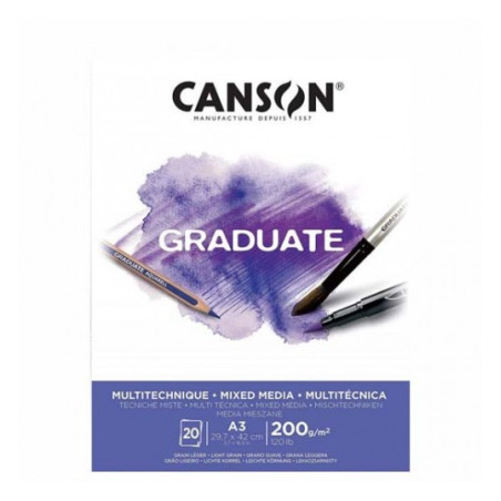 Blocco da disegno Canson A3 Graduate tecniche miste 20fg 200gr