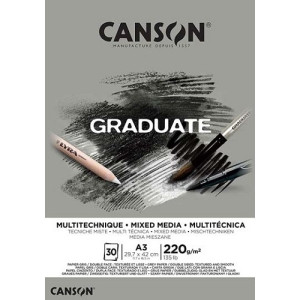 Blocco da disegno Canson A3 Graduate tecniche miste 30fg 220gr