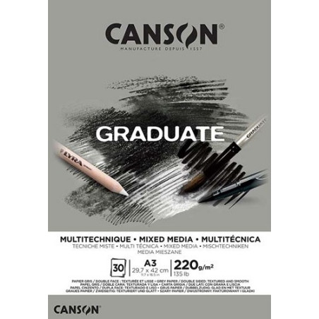 Blocco da disegno Canson A3 Graduate tecniche miste 30fg 220gr