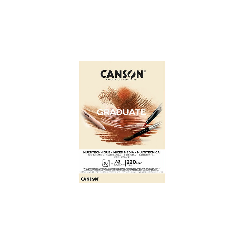 Blocco da disegno Canson A3 Graduate tecniche miste 30fg 220gr