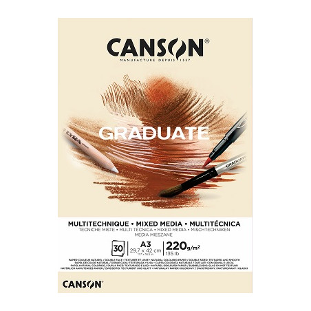 Blocco da disegno Canson A3 Graduate tecniche miste 30fg 220gr