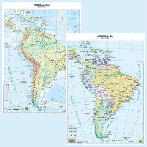 Cartina geografica da banco in carta America del sud  plastificata b4