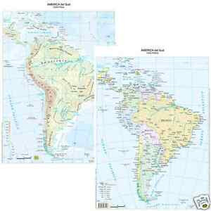 Cartina geografica da banco plastificata America del Sud A3