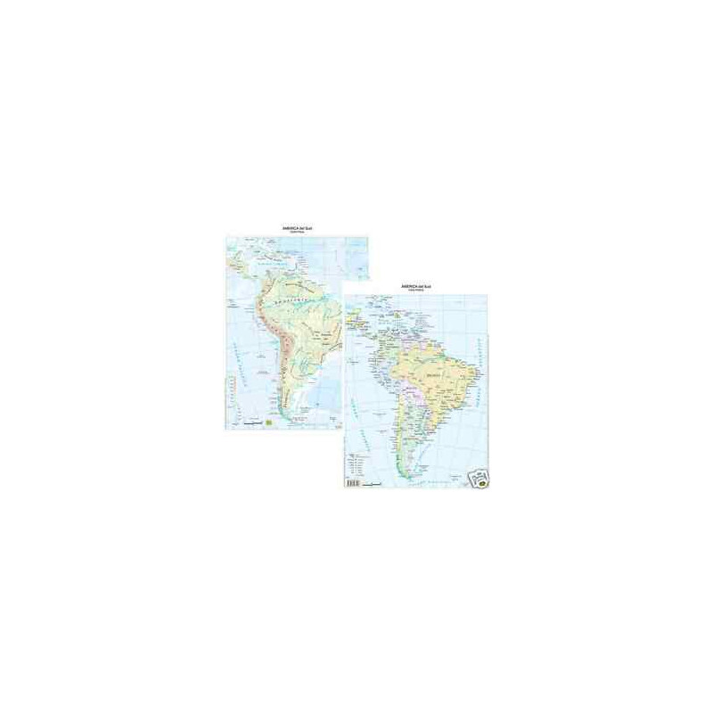 Cartina geografica da banco plastificata America del Sud A3