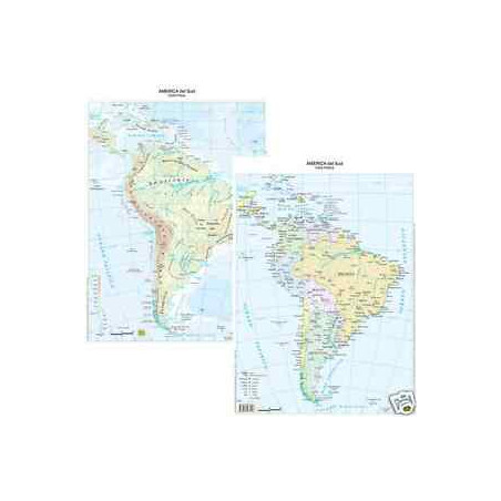 Cartina geografica da banco plastificata America del Sud A3