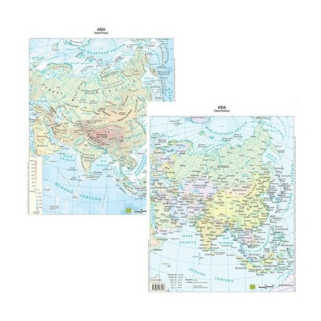 Cartina geografica da banco plastificata Asia A3