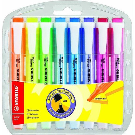 Evidenziatori a penna Stabilo Swing Cool con clip tecnologia anti dry-out 8 colori fluò