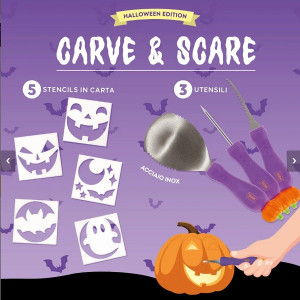 KIT PER INTAGLIARE ZUCCHE DI HALLOWEEN - CARVE & SCARE halloween