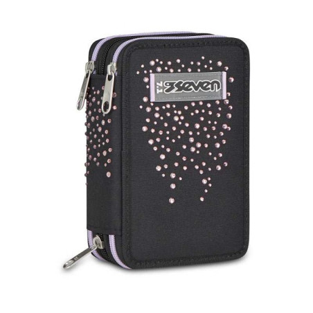 Astuccio completo 3 zip Seven Diamonds Nero e Rosa