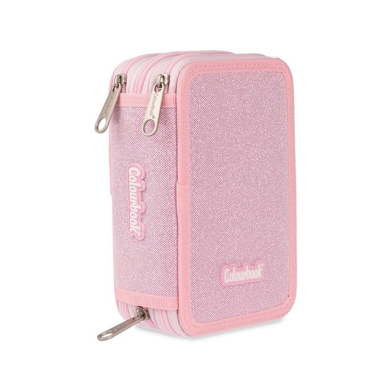 Astuccio completo 3 zip Colourbook glitter rosa