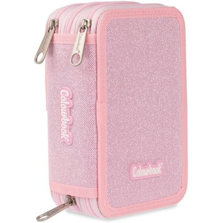 Astuccio completo 3 zip Colourbook glitter rosa