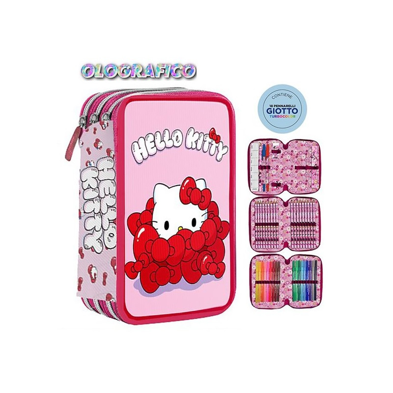 Astuccio 3 Zip Olografico Hello Kitty