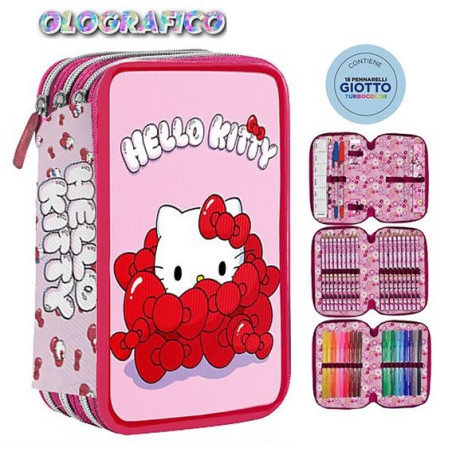 Astuccio 3 Zip Olografico Hello Kitty
