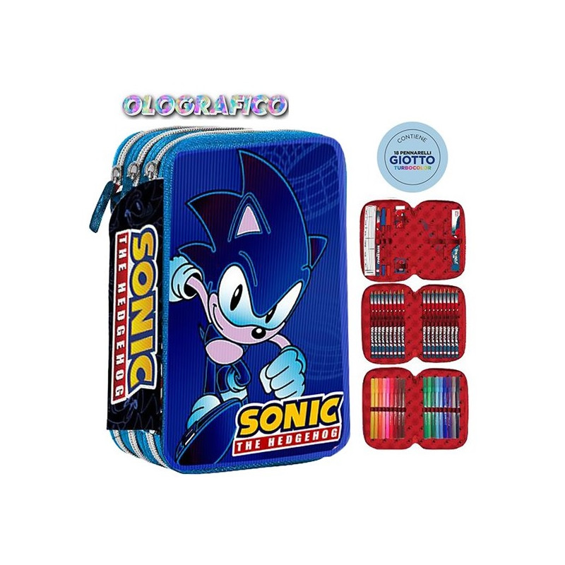 Astuccio 3 Zip Olografico Sonic