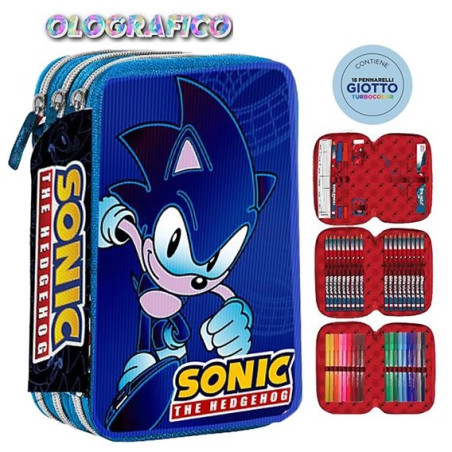 Astuccio 3 Zip Olografico Sonic