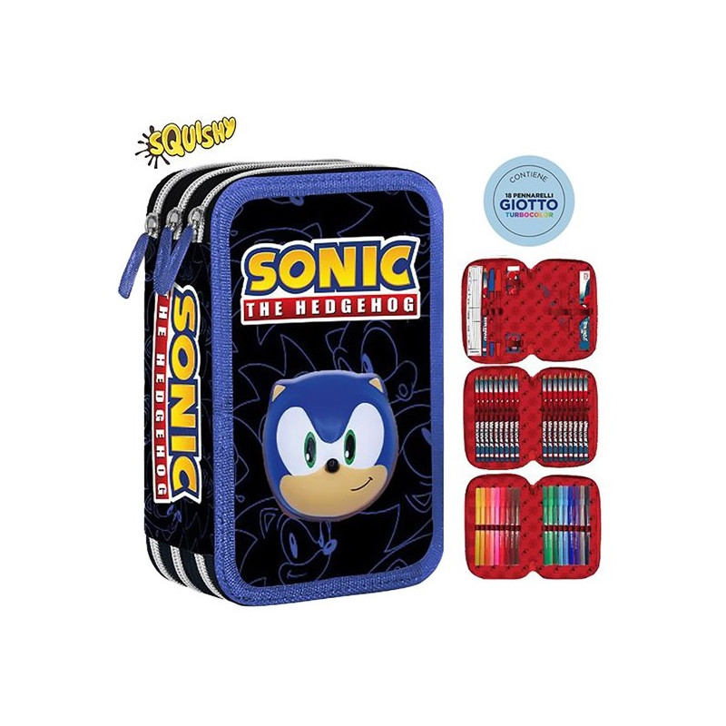 Astuccio 3 Zip Squishy Sonic