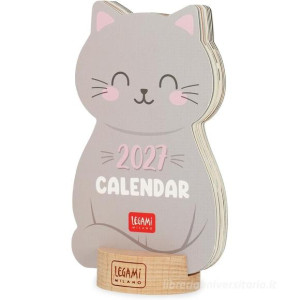 Calendario Legami con Base in Legno 2027 a forma di gatto 12 Mesi