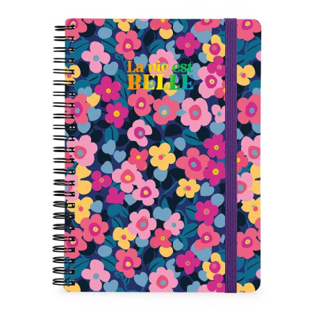 Quaderno a Righe A4 con Copertina Rigida Illustrata - Flowers - Blocco Note - Con Spirale - legami