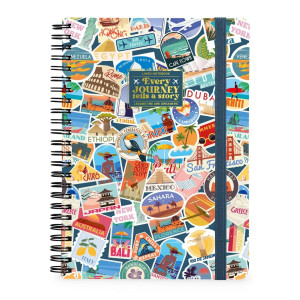 Quaderno a Righe A4 con Copertina Rigida Illustrata - Travel Stickers - Blocco Note - Con Spirale - legami