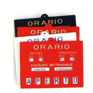Cartello orario negozio con meccanismo aperto/chiuso cm 18,5 x 14