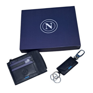 Parure portacarte e portaciavi in pelle con sistena anticlonazine carte blu ssc napoli pelle 100%