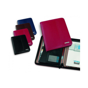 Porta Blocco similpelle blu con zip 21x25