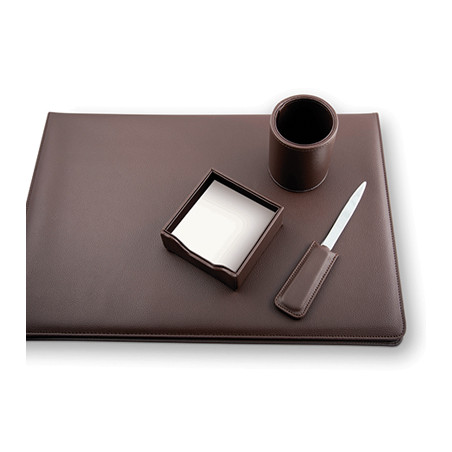 Set da scrivania in similpelle color marrone 4pz