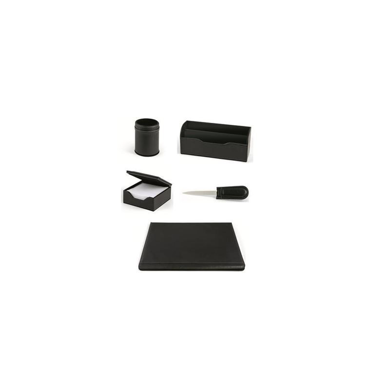 Set da scrivania William in similpelle colore nero 5pz